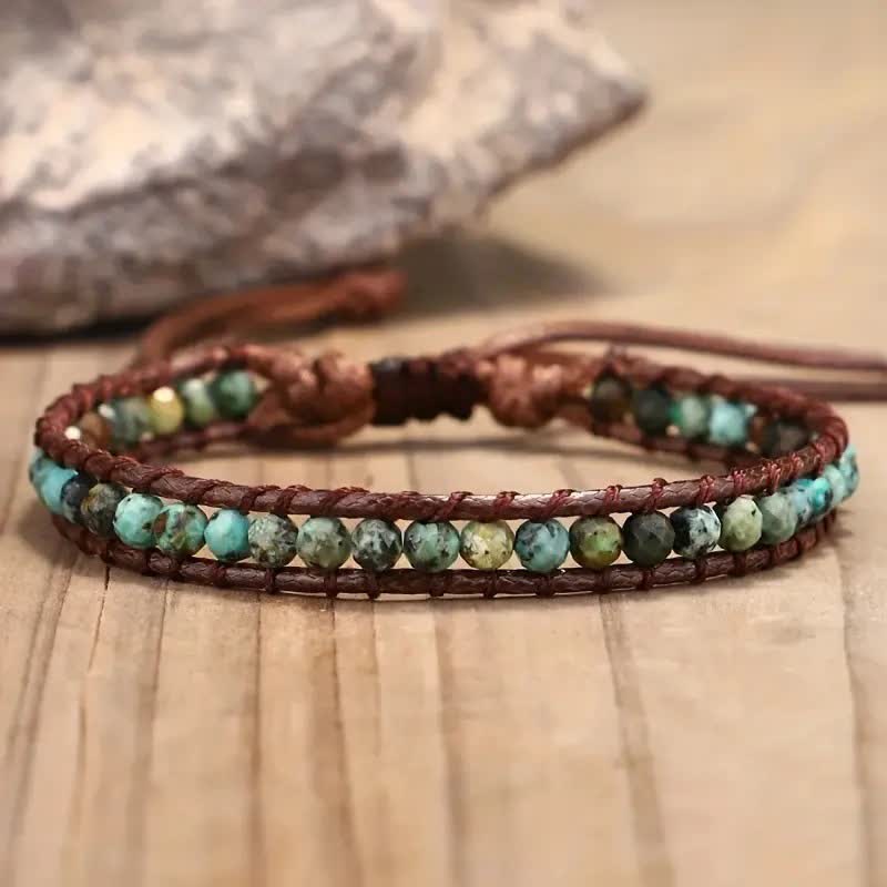 Bracelet tressé ajustable style bohème orné de perles turquoise délicates - Turquoise - image 0