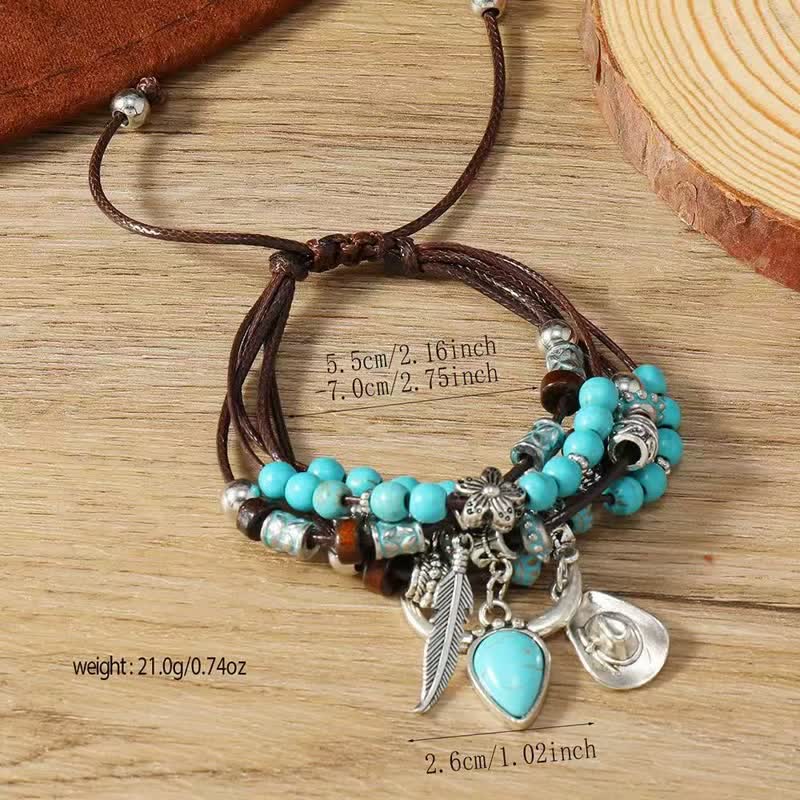 Bracelet bohème western turquoise ajustable à plusieurs rangs - image 3