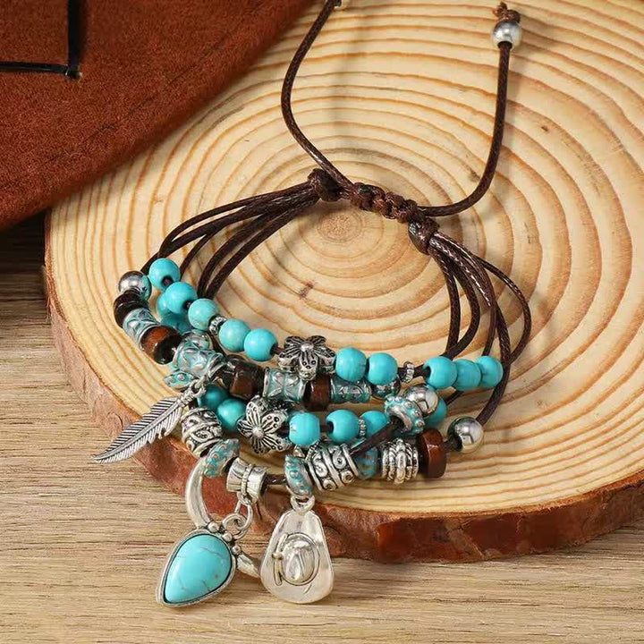 Bracelet bohème western turquoise ajustable à plusieurs rangs - Turquoise - image 0