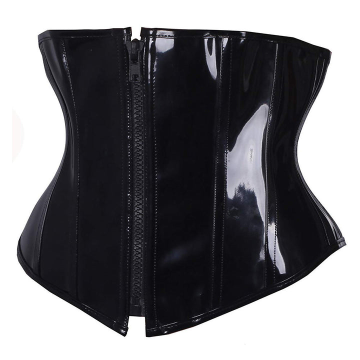 Corset gainant en cuir PU avec fermeture éclair et lacets ajustables, effet ventre plat. - image 3