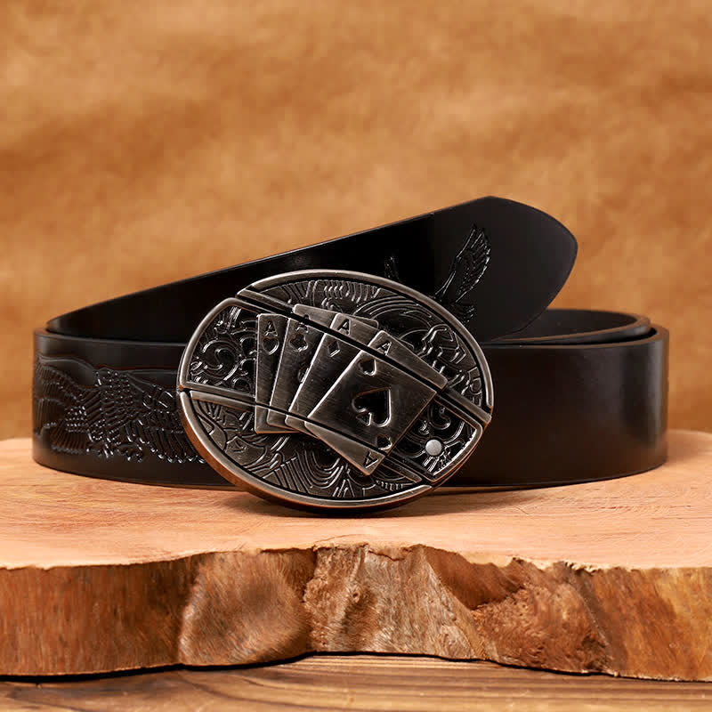 Ceinture en cuir pour homme avec couteau pliant caché Poker 4 Ace - Poker 4 As - Ceinture noire avec aigle en relief - 42 - image 6