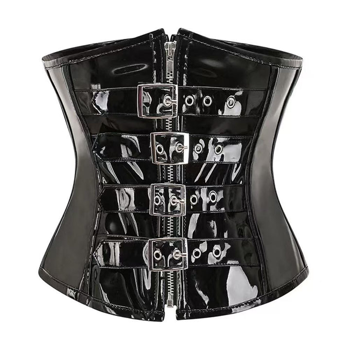 Corset en PU brillant pour femme, fermeture éclair sur le devant, gaine amincissante et ventre plat - Noir - 2XL - image 1