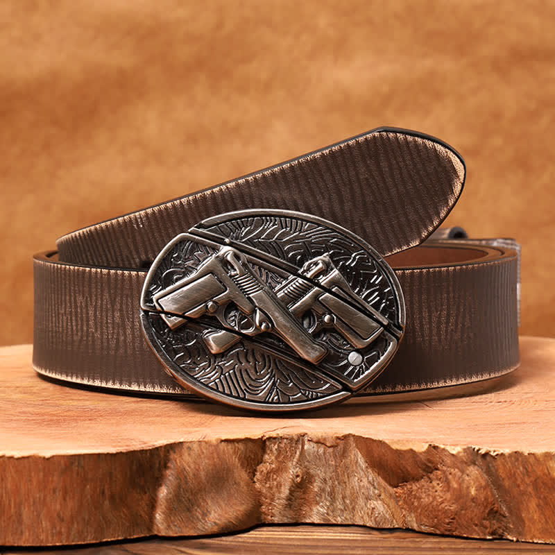 Ceinture en cuir pour homme avec couteau pliant caché à double pistolet - Pistolet double - Ceinture marron vieillie - 42 - image 8