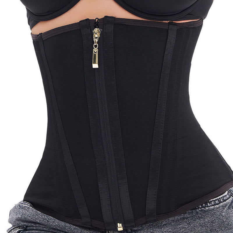 Corset gainant amincissant à baleines en nylon pour femme, fermeture multi-agrafes au dos, contrôle du ventre. - Noir de 1,6 cm d'épaisseur - 3XL - image 5