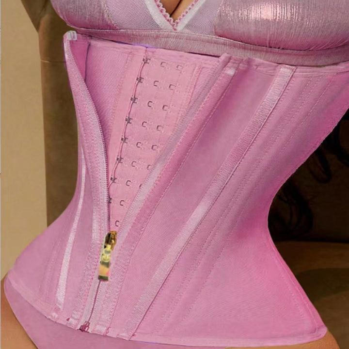 Corset gainant amincissant à baleines en nylon pour femme, fermeture multi-agrafes au dos, contrôle du ventre. - Rose - 3XL - image 2