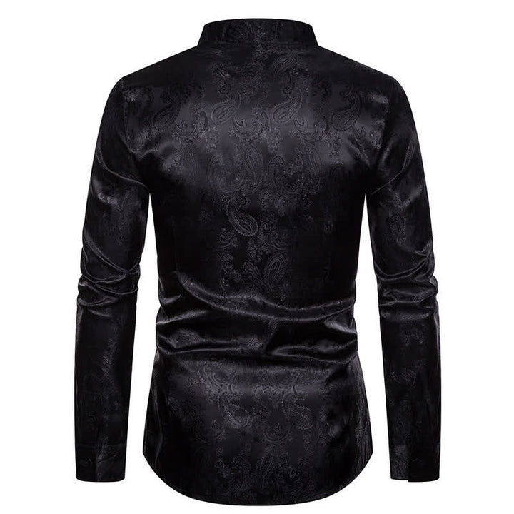 Chemise à manches longues pour homme, en satin jacquard foncé rose, col montant - image 12