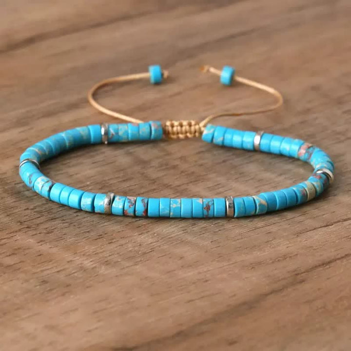 Bracelet ajustable à perles turquoise et cordon - Bleu - image 1