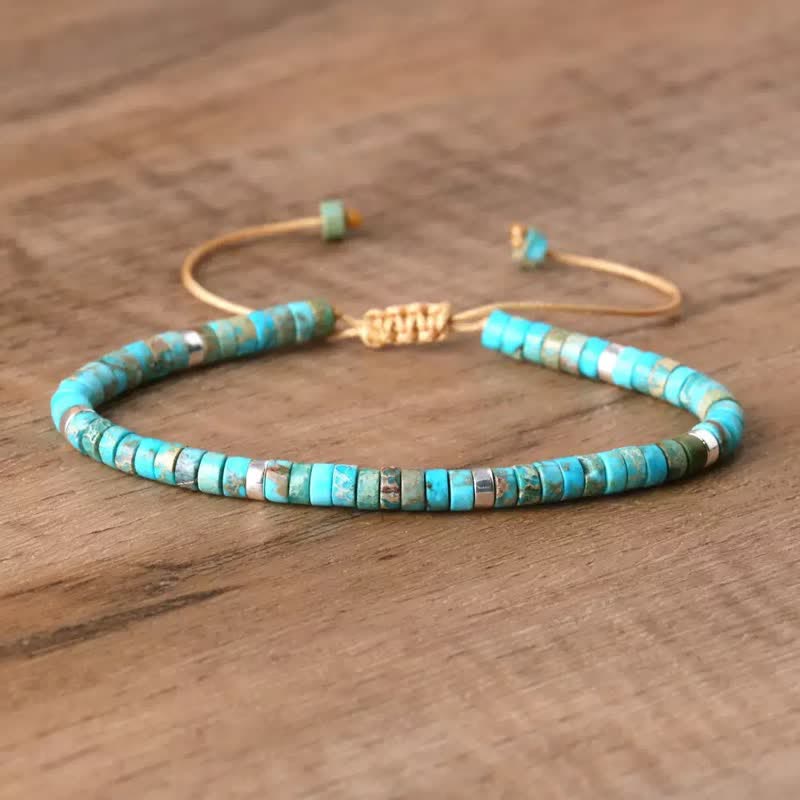 Bracelet ajustable à perles turquoise et cordon - Turquoise - image 0