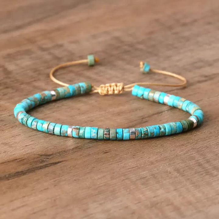 Bracelet ajustable à perles turquoise et cordon - Turquoise - image 0