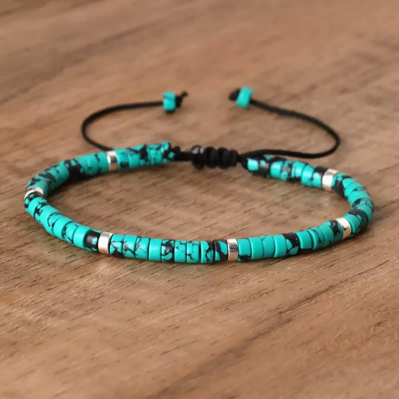 Bracelet ajustable à perles turquoise et cordon - Vert - image 2