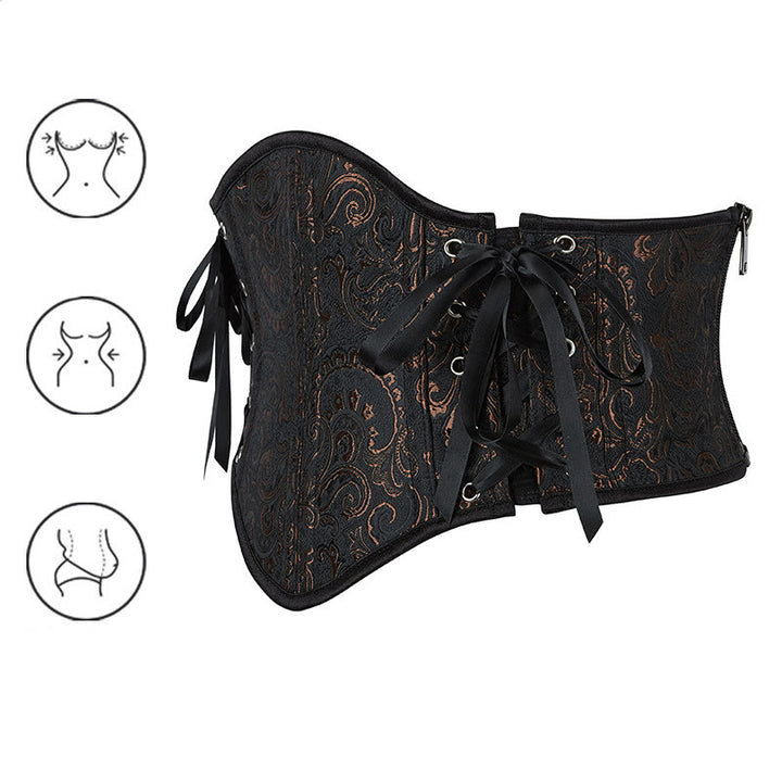 gaine amincissante rétro en jacquard pour femme, corset à 13 baleines en acier, effet sablier. - image 3