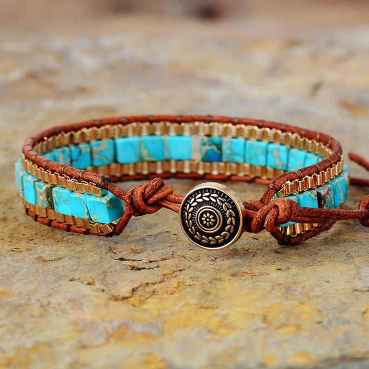 Bracelet carré turquoise à perles de style sud-ouest moderne - Turquoise - image 0