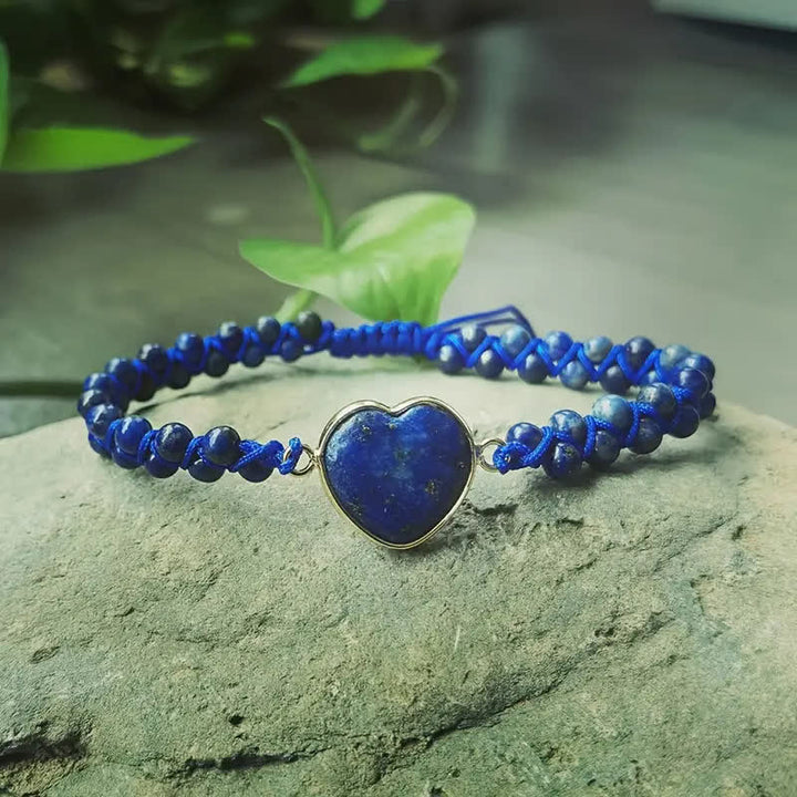 Bracelet d'amour ajustable en macramé avec cœur et pierre naturelle - Bleu - image 12