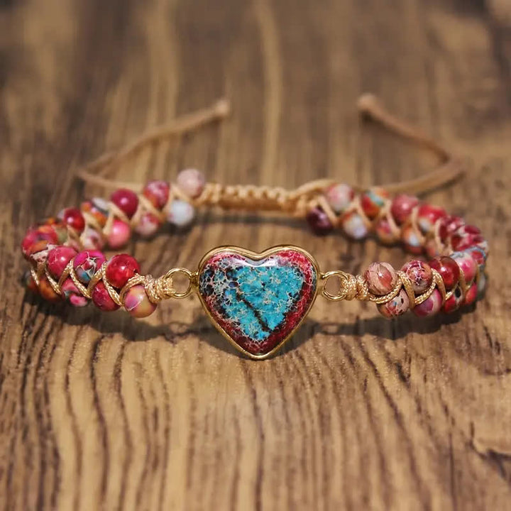 Bracelet d'amour ajustable en macramé avec cœur et pierre naturelle - Rose rouge - image 6