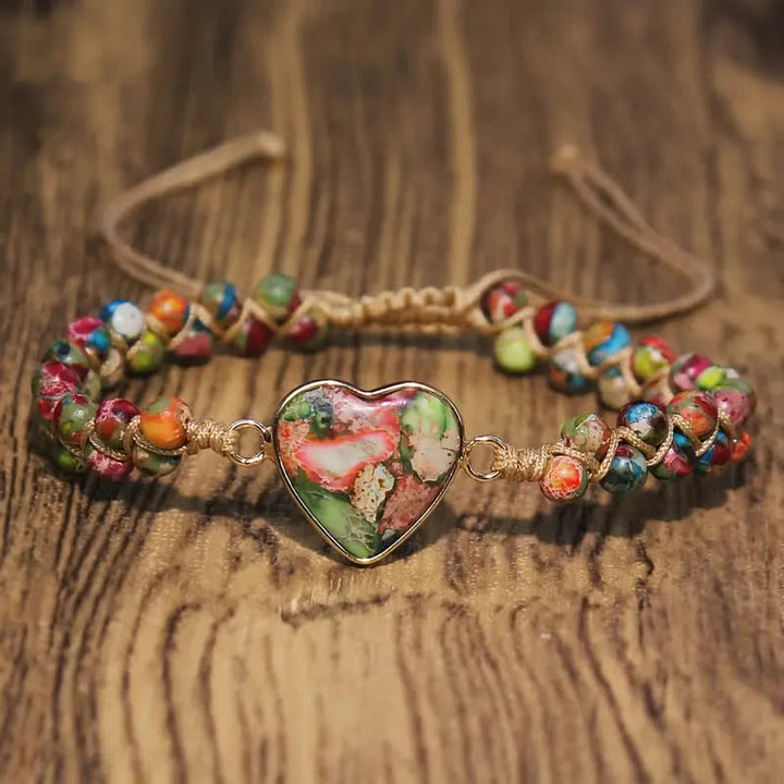 Bracelet d'amour ajustable en macramé avec cœur et pierre naturelle - Multicolore - image 5