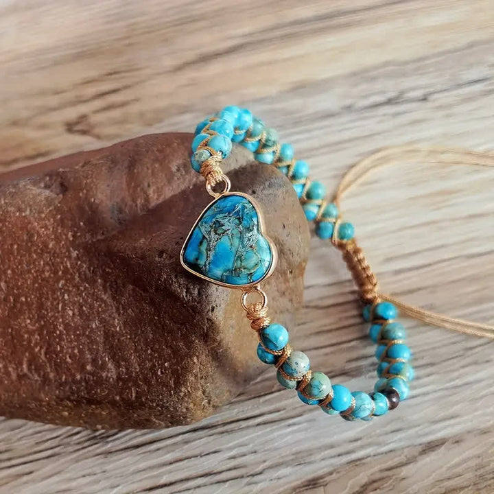 Bracelet d'amour ajustable en macramé avec cœur et pierre naturelle - Turquoise bleue - image 8