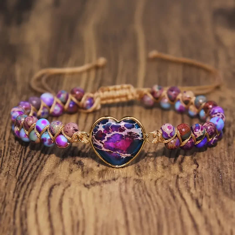 Bracelet d'amour ajustable en macramé avec cœur et pierre naturelle - Violet et bleu - image 7