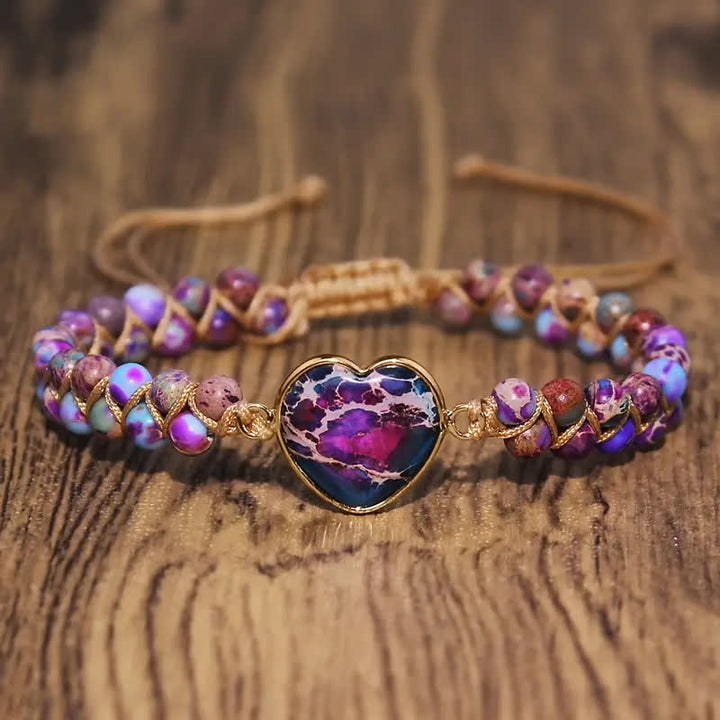 Bracelet d'amour ajustable en macramé avec cœur et pierre naturelle - Violet et bleu - image 7