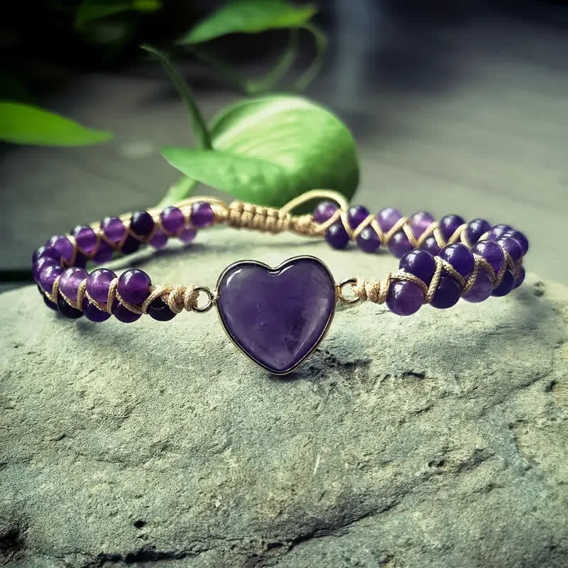 Bracelet d'amour ajustable en macramé avec cœur et pierre naturelle - Violet - image 13