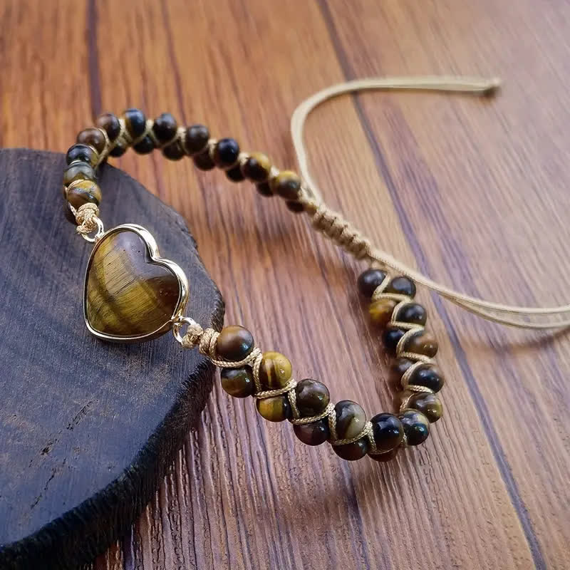 Bracelet d'amour ajustable en macramé avec cœur et pierre naturelle - Brun - image 11