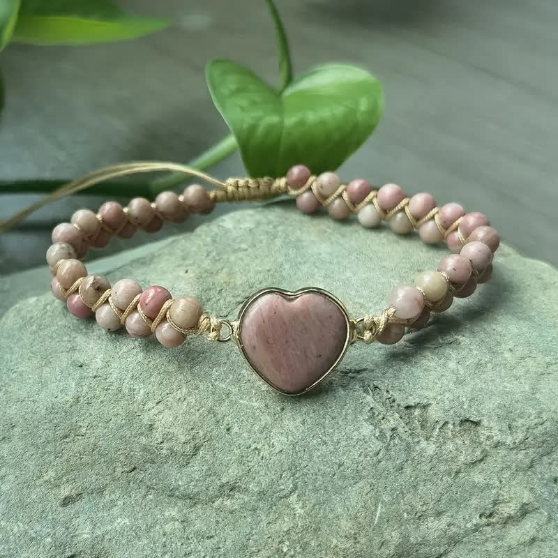 Bracelet d'amour ajustable en macramé avec cœur et pierre naturelle - Pêche - image 15