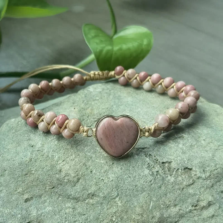 Bracelet d'amour ajustable en macramé avec cœur et pierre naturelle - Pêche - image 15
