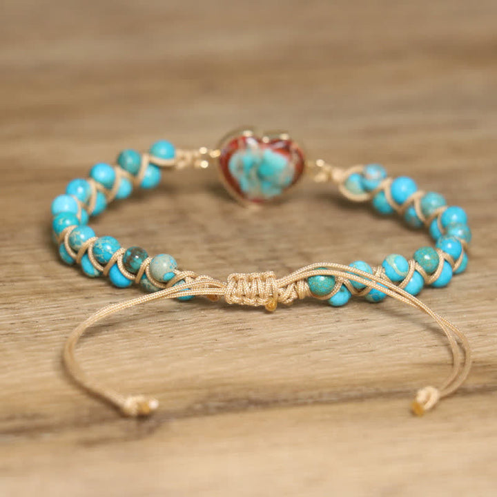 Bracelet d'amour ajustable en macramé avec cœur et pierre naturelle - image 3
