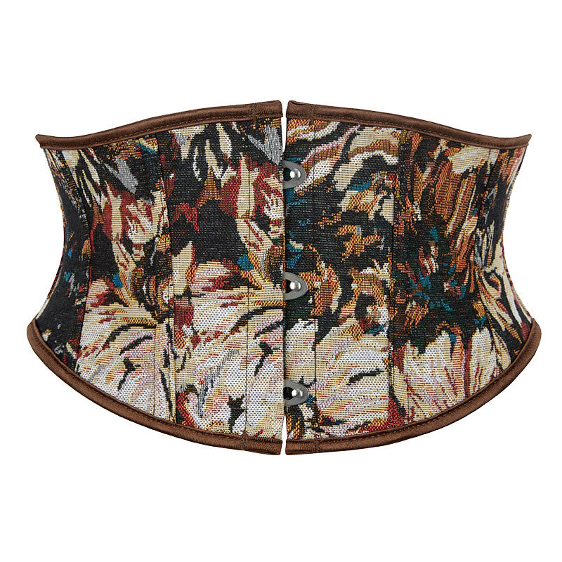 Corset court jacquard à fleurs rétro, style vêtement d'extérieur tendance pour le quotidien et les soirées. - Kaki - 2XL - image 1