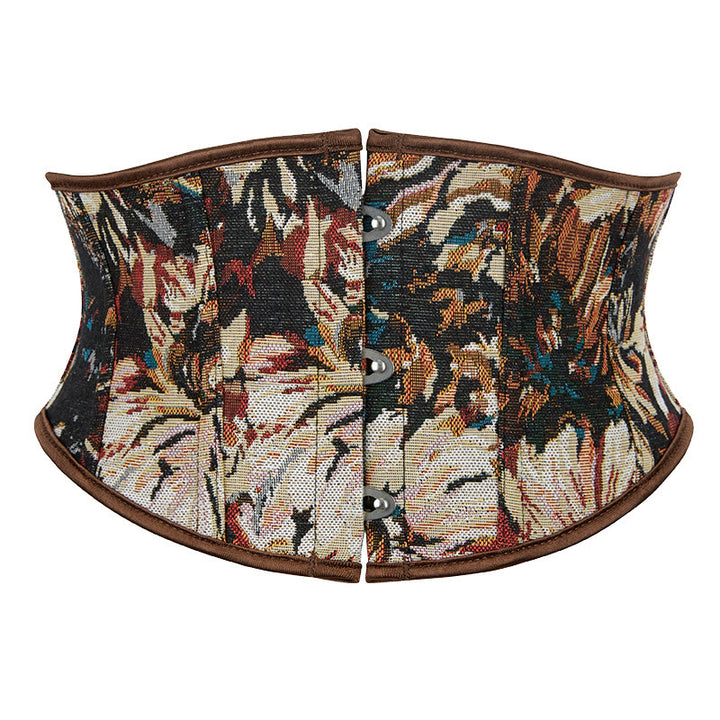 Corset court jacquard à fleurs rétro, style vêtement d'extérieur tendance pour le quotidien et les soirées. - Kaki - 2XL - image 1