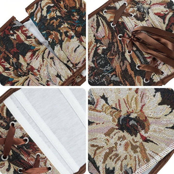 Corset court jacquard à fleurs rétro, style vêtement d'extérieur tendance pour le quotidien et les soirées. - image 5