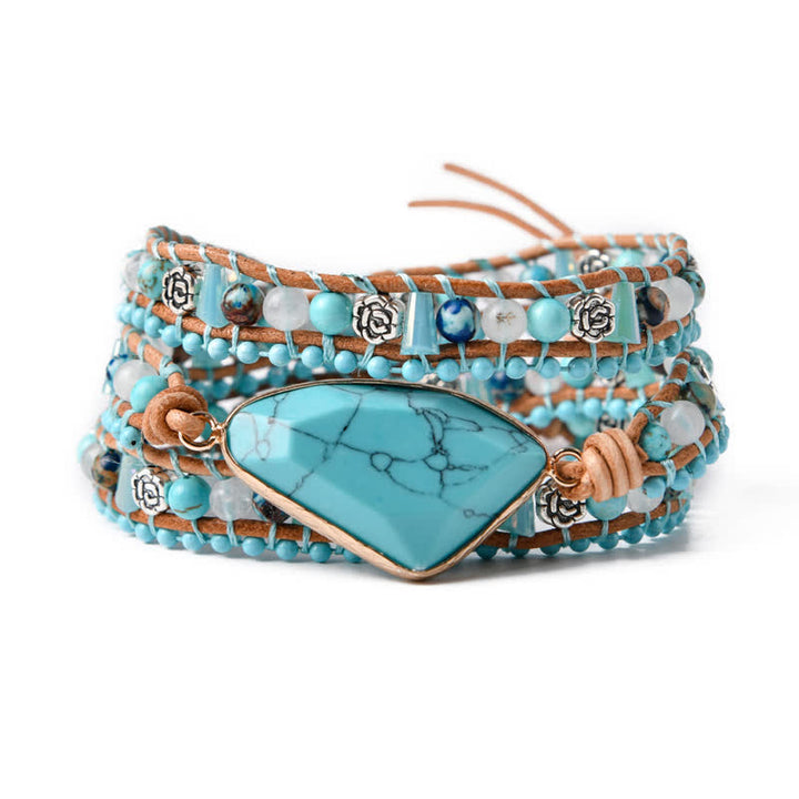 Bracelet triangulaire turquoise en cuir à plusieurs tours - image 4