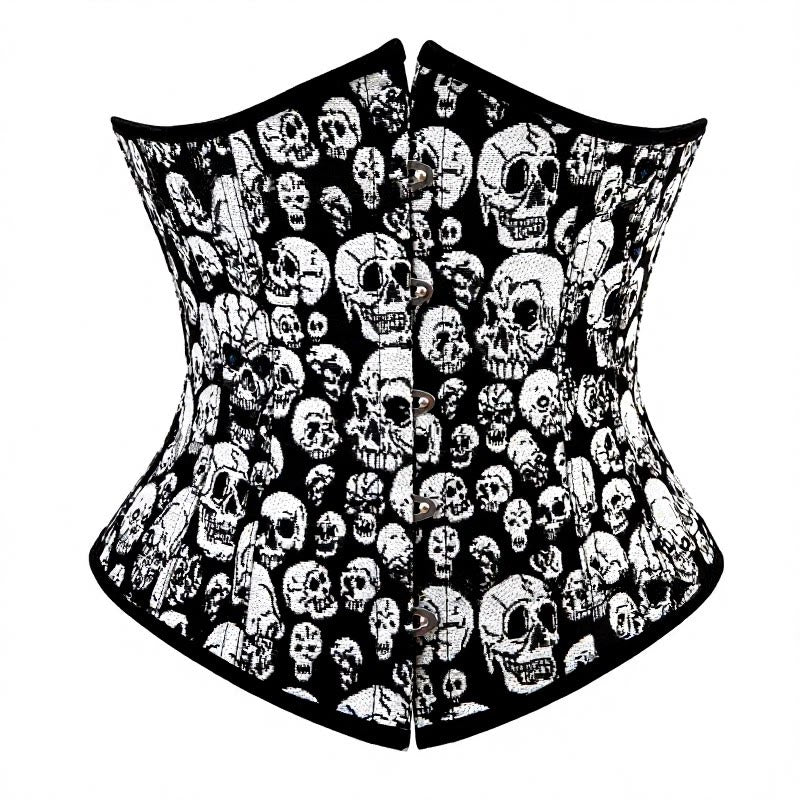Corset serre-taille à imprimé tête de mort gothique pour femme, avec fermeture élastique sur le devant, idéal pour Halloween et cosplay punk. - image 1