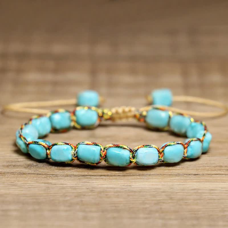 Bracelet ajustable en corde tressée orné d'une pierre turquoise multicolore et de pierres de l'empereur - Turquoise - image 0