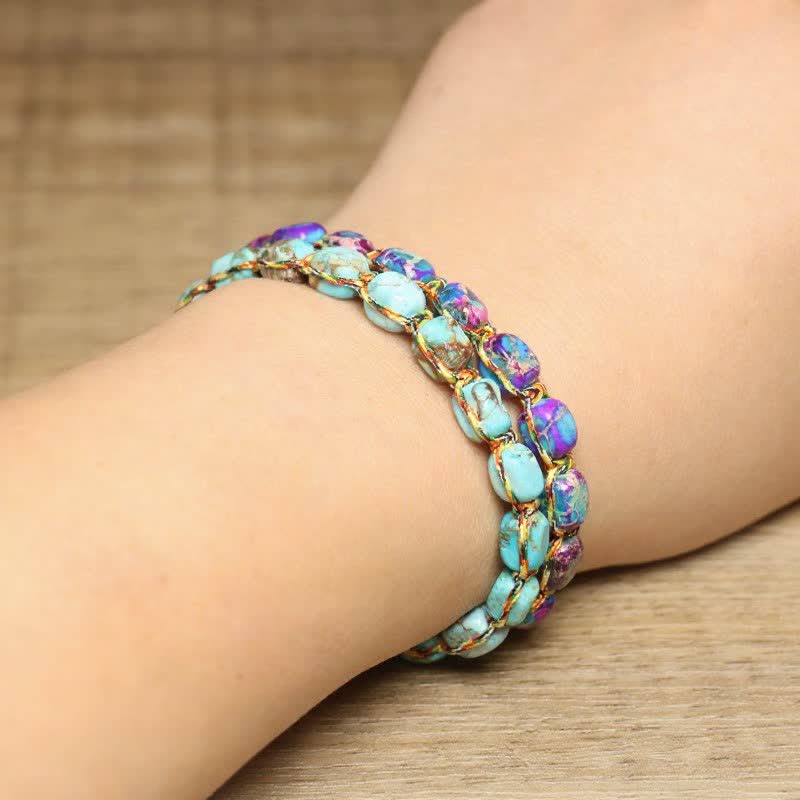 Bracelet ajustable en corde tressée orné d'une pierre turquoise multicolore et de pierres de l'empereur - image 1