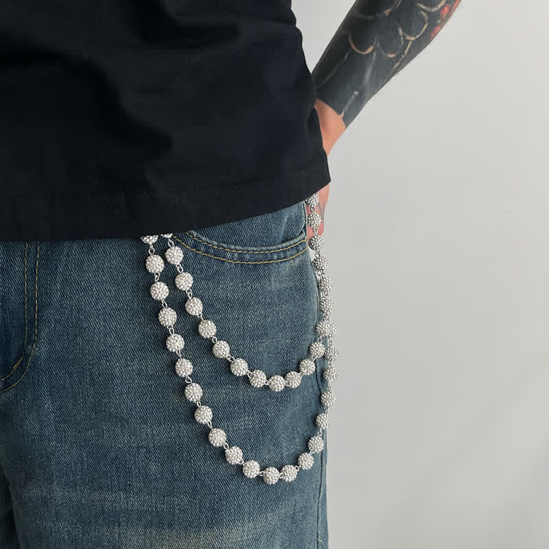 Chaîne de pantalon double couche en diamant ornée de boules glacées - Blanc - image 0