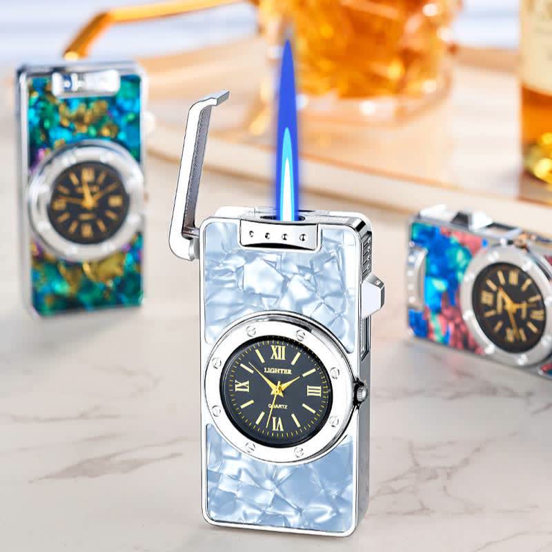 Briquet à butane Time Flame avec horloge, coquillages colorés et motif horloge - image 0