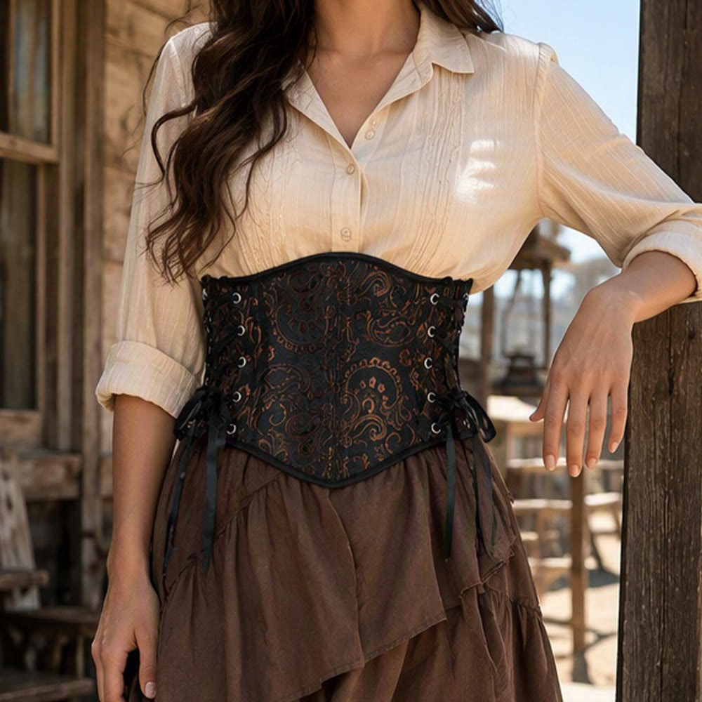 gaine amincissante rétro en jacquard pour femme, corset à 13 baleines en acier, effet sablier. - image 0