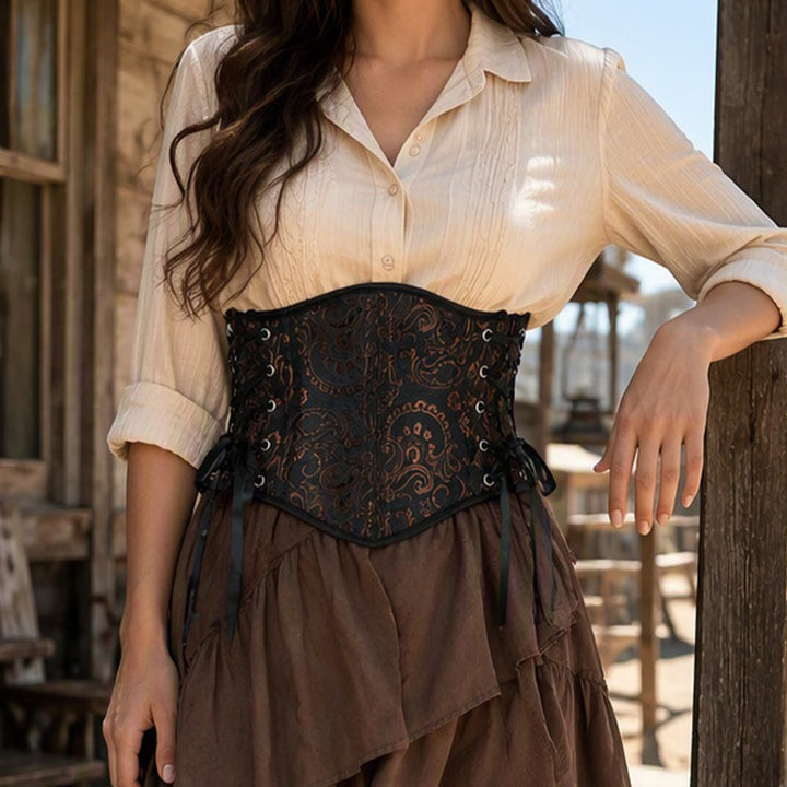 gaine amincissante rétro en jacquard pour femme, corset à 13 baleines en acier, effet sablier. - image 0
