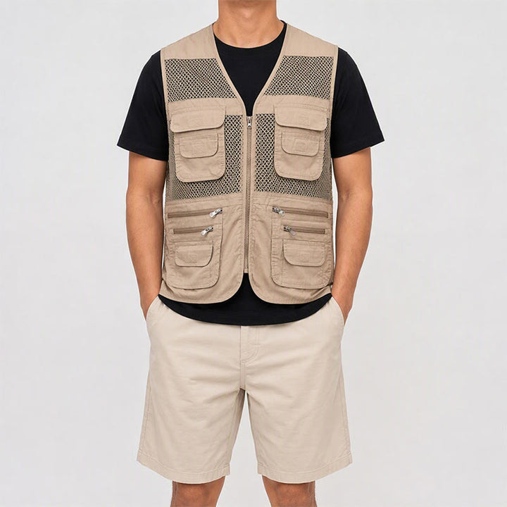 Gilet utilitaire en coton pur, zippé, quatre saisons, pour homme - image 1