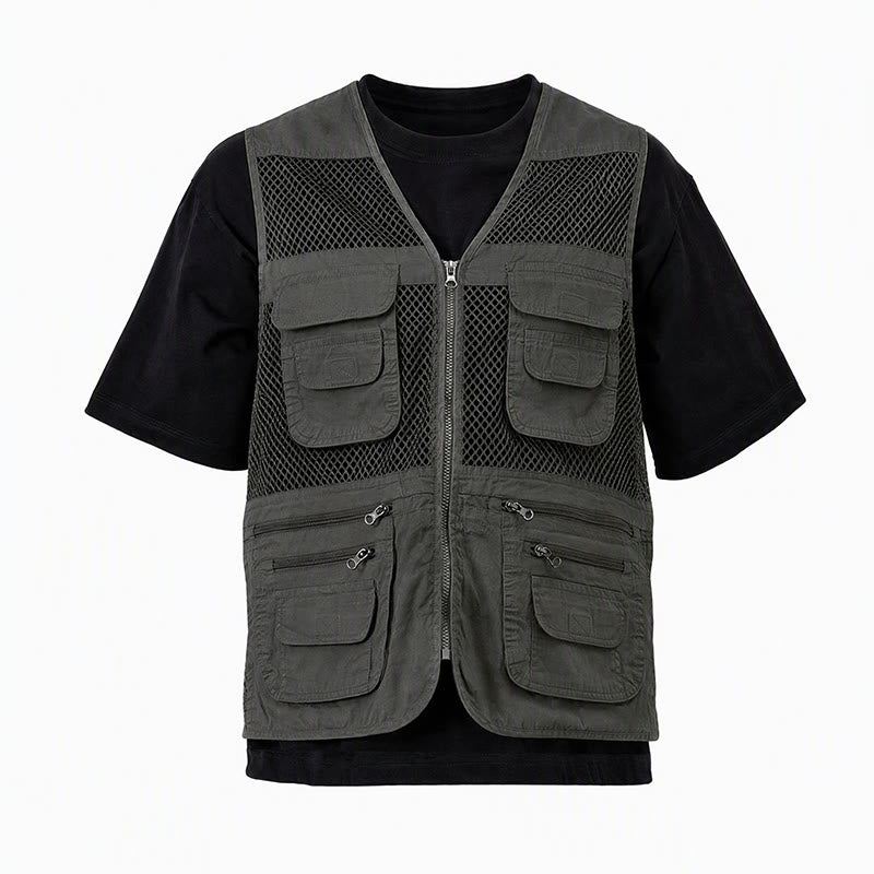 Gilet utilitaire en coton pur, zippé, quatre saisons, pour homme - image 13