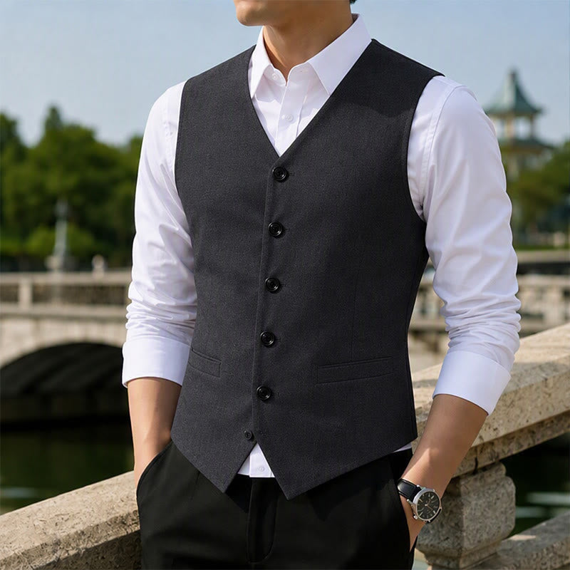 Gilet décontracté minimaliste pour homme en lin et coton mélangés - Noir - 3XL - image 4