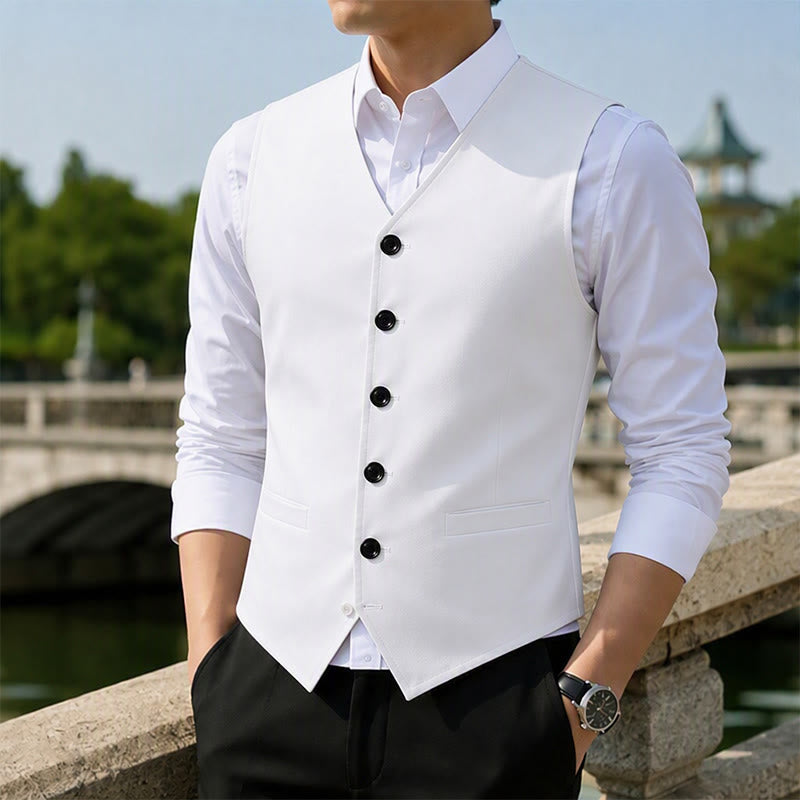 Gilet décontracté minimaliste pour homme en lin et coton mélangés - Blanc - 3XL - image 0