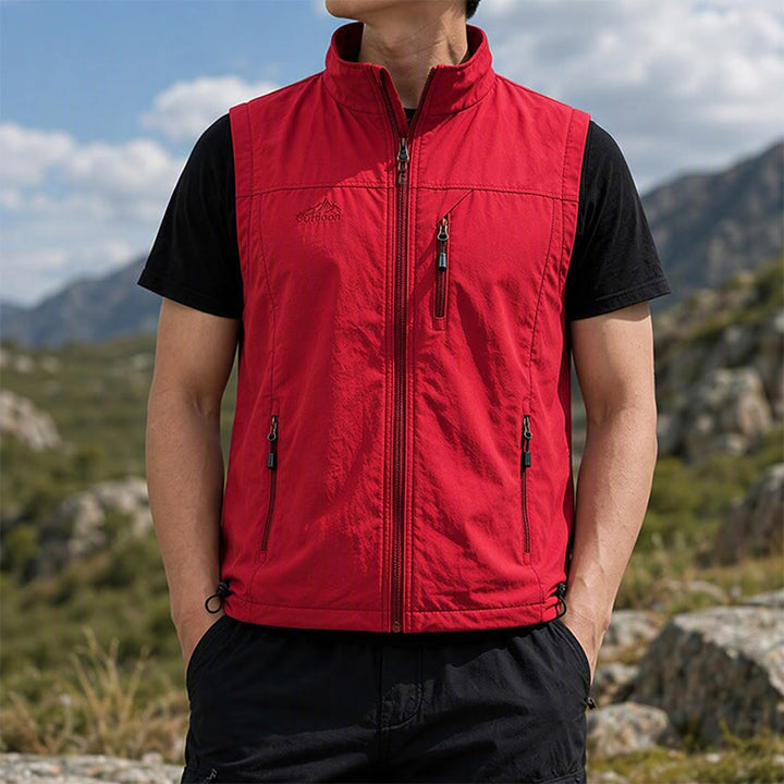 Gilet léger pour homme, 4 saisons, séchage rapide, poches multiples, fermeture éclair - Rouge - 5XL - image 6