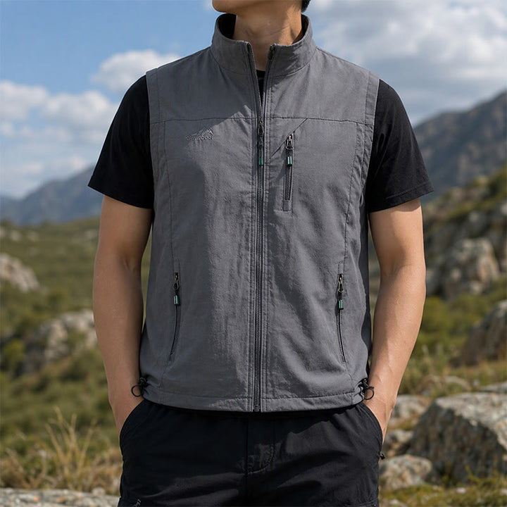 Gilet léger pour homme, 4 saisons, séchage rapide, poches multiples, fermeture éclair - Gris - 5XL - image 4