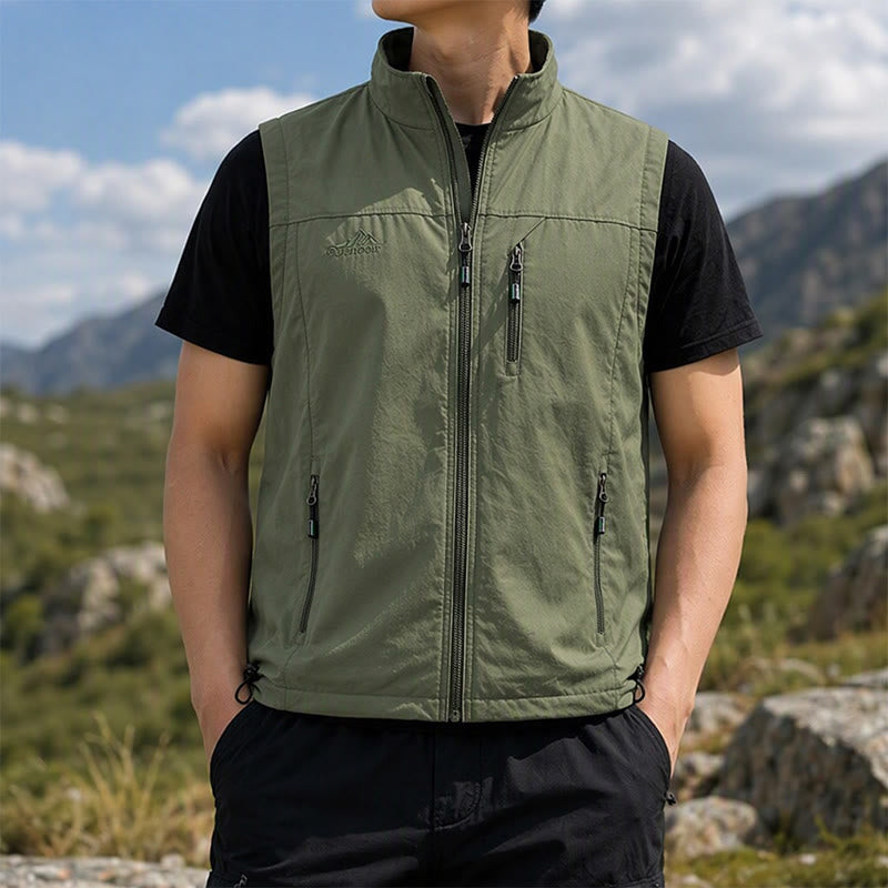 Gilet léger pour homme, 4 saisons, séchage rapide, poches multiples, fermeture éclair - Vert armée - 5XL - image 7