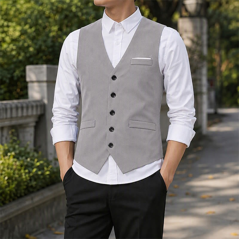 Gilet de costume slim fit britannique pour homme, style formel et professionnel. - Gris - 5XL - image 0