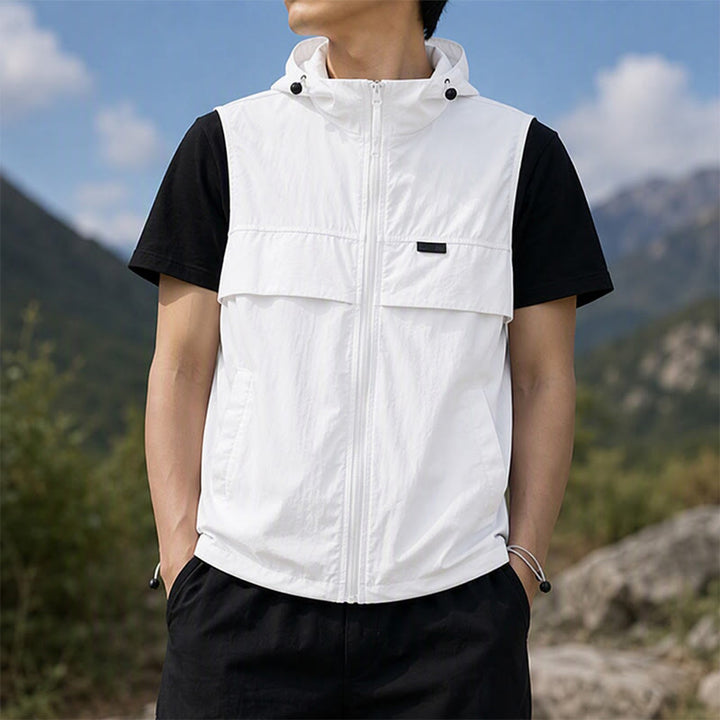Gilet de sport respirant à capuche pour homme, offrant une protection solaire et idéal pour les activités de plein air. - Blanc - 3XL - image 4