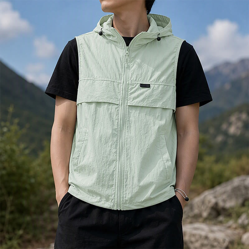 Gilet de sport respirant à capuche pour homme, offrant une protection solaire et idéal pour les activités de plein air. - Pâte de haricots verte - 3XL - image 5