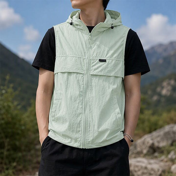 Gilet de sport respirant à capuche pour homme, offrant une protection solaire et idéal pour les activités de plein air. - Pâte de haricots verte - 3XL - image 5