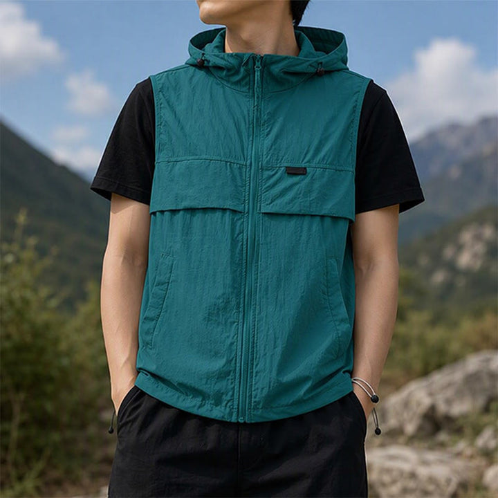 Gilet de sport respirant à capuche pour homme, offrant une protection solaire et idéal pour les activités de plein air. - Vert turquoise - 3XL - image 6
